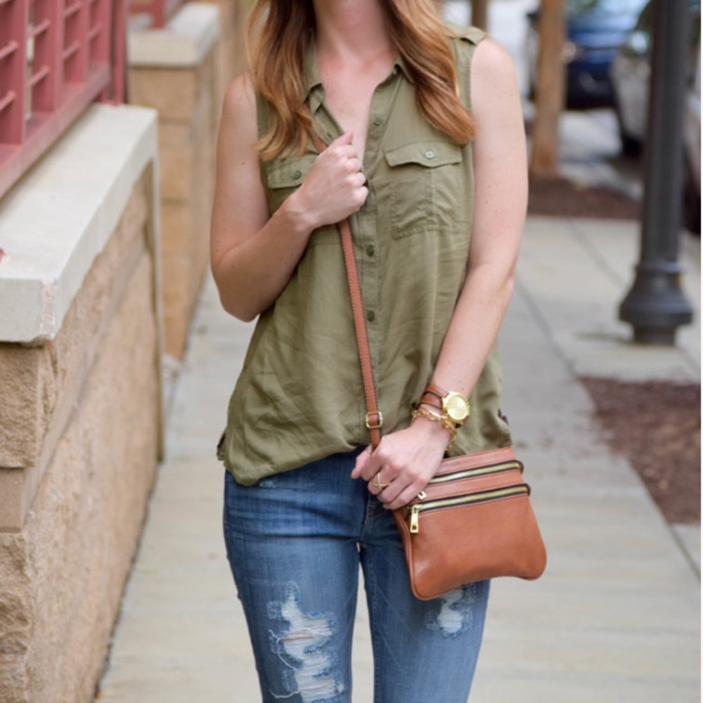 Bp. Sleeveless Safari Shirt Olive Burnt Sz Sm NWT
